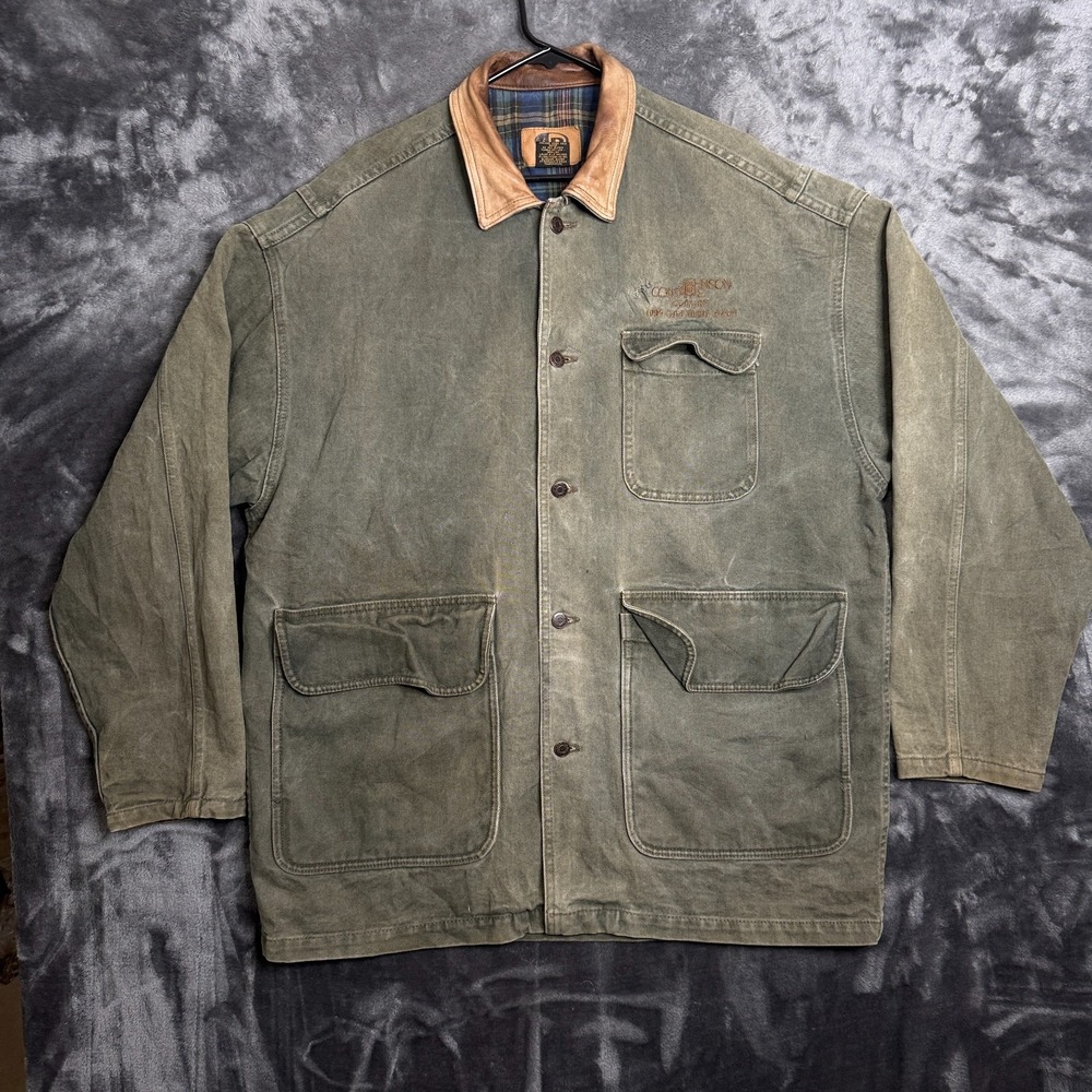 Vintage ID Wear Mens Barn Chore Coat Jacket Fadded Green Plaid Lined Size Large